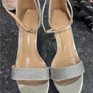 SHEIN Glittery Silver Heels with Ankle Strap